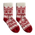 Red and white knitted socks on transparent background AI Generated Royalty Free Stock Photo