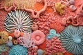 A detailed close-up photo capturing the exquisite beauty of a wall made of corals and sponges, An intricate and complex texture of Royalty Free Stock Photo