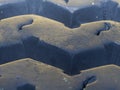 In this detailed close-up photograph, the intricate textures and patterns of a tire& x27;s rubber surface come into focus Royalty Free Stock Photo