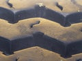 In this detailed close-up photograph, the intricate textures and patterns of a tire& x27;s rubber surface come into focus Royalty Free Stock Photo