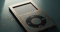 Close-up top-down view of a vintage iPod digital media player with mosaic pattern in brown and beige squares against dark teal Royalty Free Stock Photo