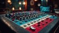 Detailed close-up of a professional audio mixing console Royalty Free Stock Photo