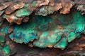 This detailed close-up reveals copper ore with striking green and blue oxidation patterns, displaying a complex texture that Royalty Free Stock Photo