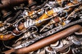 Rusty parts in old airplane engine Royalty Free Stock Photo