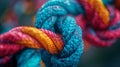 A detailed close-up shot capturing the intricate pattern of a tightly woven knot in a thick rope