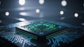 Close-up of Advanced Microchip on Circuit Board With Glowing Elements Royalty Free Stock Photo