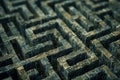A detailed close-up shot showcasing a black and white maze with intricate