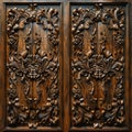 Intricate Carvings on Close-up of Wooden Door