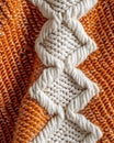 Close Up of White Knot on Orange and White Blanket Royalty Free Stock Photo