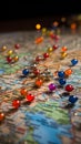 Detailed close up showcases a vibrant array of map marking colorful pins