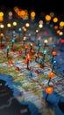 Detailed close up showcases a vibrant array of map marking colorful pins