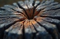 Detailed close up shows texture of charred tree trunk. Deep cracks and patterns visible in wood surface. Image shows impact of Royalty Free Stock Photo