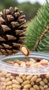 Stone pine pine nut and pine cone. Royalty Free Stock Photo