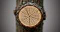 a detailed close-up of a tree trunk cross-section showing annual rings - generated using ai