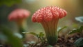 Close-up of a vibrant coral-colored flower bud