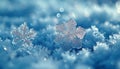 A detailed close-up of a unique snowflake crystal illuminated by soft blue light Royalty Free Stock Photo