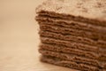 Close-up stack of gluten free whole grain crispbread crackers showing layered texture and crunchy structure on wooden table Royalty Free Stock Photo