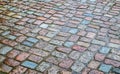 Detailed close up view on cobblestone street textures in high resolution