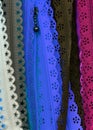 Detailed close up view on colorful textile fabrics textures found on a german fabrics market Royalty Free Stock Photo