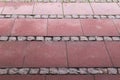 Detailed close up view on historic cobblestone streets and walkways in urban areas of germany