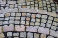 Detailed close up view on historic cobblestone streets and walkways in urban areas of germany