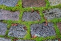 Detailed close up view on historic cobblestone streets and walkways in urban areas of germany