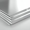 A detailed close-up view of a neatly arranged stack of metal sheets resting on a clean white surface, showcasing their Royalty Free Stock Photo