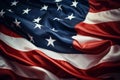 Detailed close-up view of the stars and stripes of the american flag waving elegantly Royalty Free Stock Photo