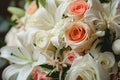 A detailed, close-up view of a stunning bouquet of colorful flowers, showcasing their vibrant petals and intricate shapes, Close- Royalty Free Stock Photo
