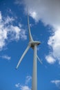Detailed close up view of a wind turbine; generator, rotor and blade view