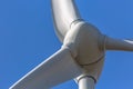 Detailed close up view of a wind turbines; generator, rotor and blade view