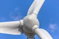 Detailed close up view of a wind turbines; generator, rotor and blade view