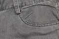 Detailed closeup of blank grungy denim. Vintage gray jeans with laces, good for background Royalty Free Stock Photo