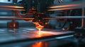 A detailed closeup of a 3D printer in action with layers of material being carefully deposited to create a complex and