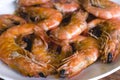 Detailed Closeup of Garlic Shrimps bathed in Chili Sauce. A variation of Gambas al Ajillo Royalty Free Stock Photo