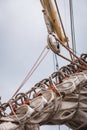 Detailed closeup of mast rigging on sail boat Royalty Free Stock Photo