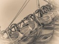 Detailed closeup of mast rigging on sail boat Royalty Free Stock Photo