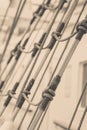 Detailed closeup of mast rigging on sail boat