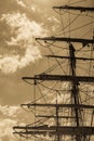 Detailed closeup of mast rigging top on sail boat Royalty Free Stock Photo