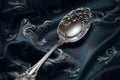 Detailed Closeup photo of silver antique spoon. Generate ai