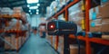 Detailed closeup shot of barcode scanner in warehouse emphasizing inventory management. Concept Royalty Free Stock Photo