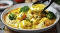 A Detailed Closeup of a Sumptuous Dish Featuring Vegetables and Cheese Sauce