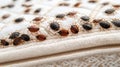 Closeup of bed bugs on a light mattress, showcasing intricate details and unique patterns against a clean backdrop Royalty Free Stock Photo