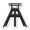 Vector detailed coal mine headframe sticker on a white background.