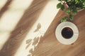 Detailed Color Picture of High Angle View of Coffee on Table Royalty Free Stock Photo