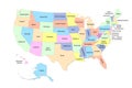 Detailed colore Map of United States of America with states