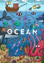 Detailed colorful illustration. Under water sea life