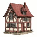 Detailed Comic Book Style Illustration Of A Halftimbered House