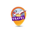 Detailed concept of traveling by plane. Realistic logo for travel companies.