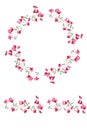 Detailed contour wreath and seamless pattern brush with sweet peas isolated on white. Endless horizontal texture.